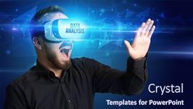  Presentation with data analysis - Presentation theme having businessman-looking-through-virtual-reality background and a navy blue colored foreground