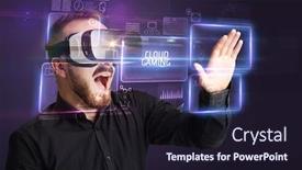  Presentation with cloud gaming - PPT theme enhanced with businessman-looking-through-virtual-reality background and a wine colored foreground