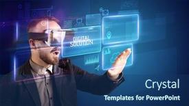  Presentation with virtual reality - Slide deck consisting of businessman-looking-through-virtual-reality background and a ocean colored foreground