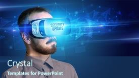  Presentation with cyber security - Audience pleasing theme consisting of businessman-looking-through-virtual-reality backdrop and a ocean colored foreground