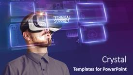 Presentation with technical support - Theme enhanced with businessman-looking-through-virtual-reality background and a navy blue colored foreground