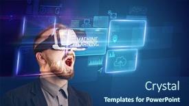  Presentation with virtual learning - Audience pleasing slide set consisting of businessman-looking-through-virtual-reality backdrop and a ocean colored foreground