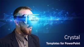  Presentation with data analysis - PPT layouts enhanced with businessman-looking-through-virtual-reality background and a navy blue colored foreground