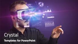  Presentation with virtual reality - Beautiful slide deck featuring businessman-looking-through-virtual-reality backdrop and a dark gray colored foreground