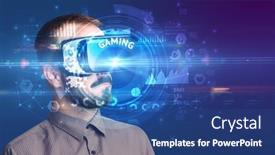  Presentation with virtual technology - Audience pleasing slide deck consisting of businessman-looking-through-virtual-reality backdrop and a ocean colored foreground