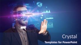  Presentation with business training - PPT theme with businessman-looking-through-virtual-reality background and a ocean colored foreground