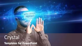  Presentation with intellectual property security - Presentation theme enhanced with businessman-looking-through-virtual-reality background and a gray colored foreground