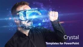  Presentation with virtual reality - Slides featuring businessman-looking-through-virtual-reality background and a wine colored foreground