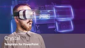  Presentation with virtual technology - PPT theme consisting of businessman-looking-through-virtual-reality background and a gray colored foreground