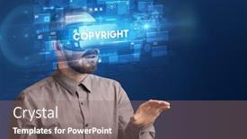  Presentation with virtual reality - Colorful PPT theme enhanced with businessman-looking-through-virtual-reality backdrop and a gray colored foreground