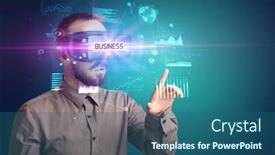  Presentation with virtual reality - Audience pleasing PPT layouts consisting of businessman-looking-through-virtual-reality backdrop and a  colored foreground