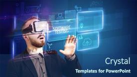 Presentation with software testing - Audience pleasing slides consisting of businessman-looking-through-virtual-reality backdrop and a ocean colored foreground