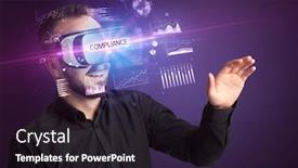  Presentation with compliance - Slides having businessman-looking-through-virtual-reality background and a wine colored foreground