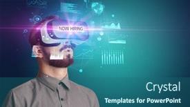  Presentation with virtual reality - Cool new slides with businessman-looking-through-virtual-reality backdrop and a ocean colored foreground