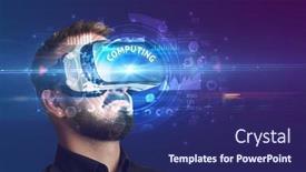  Presentation with virtual technology - Slides with businessman-looking-through-virtual-reality background and a navy blue colored foreground