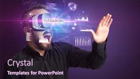  Presentation with business outsourcing - Audience pleasing PPT layouts consisting of businessman-looking-through-virtual-reality backdrop and a wine colored foreground
