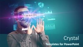  Presentation with virtual team - PPT theme having businessman-looking-through-virtual-reality background and a ocean colored foreground