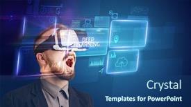  Presentation with virtual learning - PPT layouts featuring businessman-looking-through-virtual-reality background and a ocean colored foreground