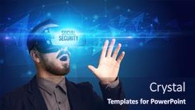  Presentation with social security - Theme enhanced with businessman-looking-through-virtual-reality background and a navy blue colored foreground