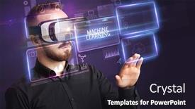  Presentation with virtual learning - Amazing PPT layouts having businessman-looking-through-virtual-reality backdrop and a wine colored foreground