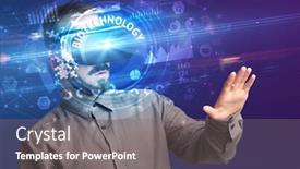  Presentation with virtual reality - Audience pleasing PPT layouts consisting of businessman-looking-through-virtual-reality backdrop and a gray colored foreground