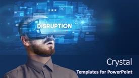  Presentation with disruption - PPT layouts having businessman-looking-through-virtual-reality background and a navy blue colored foreground