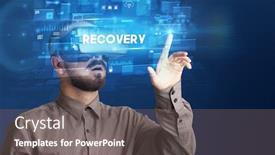 Presentation with recovery - PPT theme having businessman-looking-through-virtual-reality background and a gray colored foreground