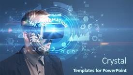  Presentation with virtual reality - Slide set featuring businessman-looking-through-virtual-reality background and a ocean colored foreground