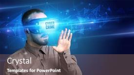  Presentation with virtual reality - Slide set with businessman-looking-through-virtual-reality background and a gray colored foreground