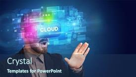  Presentation with cloud security - Slide set with businessman-looking-through-virtual-reality background and a ocean colored foreground