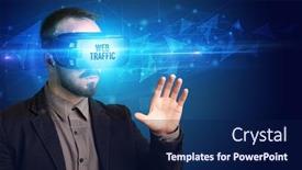  Presentation with web security - Cool new theme with businessman-looking-through-virtual-reality backdrop and a navy blue colored foreground