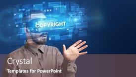  Presentation with virtual reality - Slide deck having businessman-looking-through-virtual-reality background and a gray colored foreground