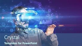  Presentation with virtual technology - PPT theme having businessman-looking-through-virtual-reality background and a ocean colored foreground