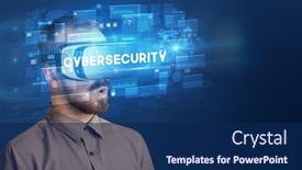  Presentation with cybersecurity - Cool new PPT theme with businessman-looking-through-virtual-reality backdrop and a navy blue colored foreground