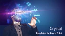  Presentation with virtual reality - Audience pleasing PPT theme consisting of businessman-looking-through-virtual-reality backdrop and a ocean colored foreground