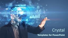  Presentation with virtual technology - Audience pleasing slide set consisting of businessman-looking-through-virtual-reality backdrop and a ocean colored foreground