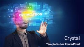  Presentation with virtual reality environments - Presentation design featuring businessman-looking-through-virtual-reality background and a navy blue colored foreground