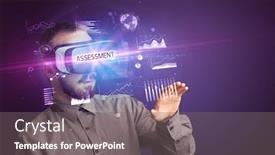  Presentation with assessment business - Colorful PPT layouts enhanced with businessman-looking-through-virtual-reality backdrop and a gray colored foreground