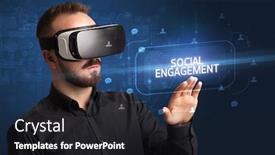  Presentation with engagement - Colorful PPT theme enhanced with businessman-looking-through-virtual-reality backdrop and a dark gray colored foreground