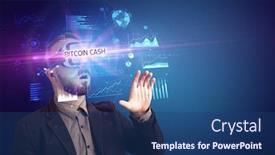  Presentation with virtual reality - Cool new presentation with businessman-looking-through-virtual-reality backdrop and a ocean colored foreground