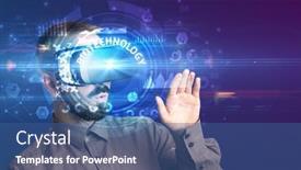  Presentation with virtual reality - PPT layouts having businessman-looking-through-virtual-reality background and a ocean colored foreground