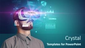  Presentation with payroll - Beautiful PPT layouts featuring businessman-looking-through-virtual-reality backdrop and a ocean colored foreground