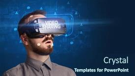  Presentation with sharing - PPT theme with businessman-looking-through-virtual-reality background and a navy blue colored foreground
