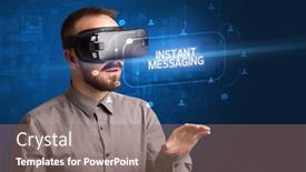  Presentation with instant messaging - Amazing slide deck having businessman-looking-through-virtual-reality backdrop and a gray colored foreground