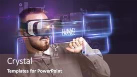  Presentation with climate change - Beautiful slides featuring businessman-looking-through-virtual-reality backdrop and a violet colored foreground