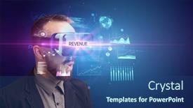  Presentation with revenue - Colorful PPT theme enhanced with businessman-looking-through-virtual-reality backdrop and a ocean colored foreground