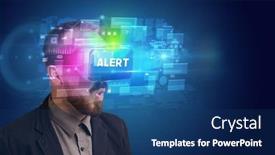  Presentation with virtual reality - PPT theme featuring businessman-looking-through-virtual-reality background and a ocean colored foreground