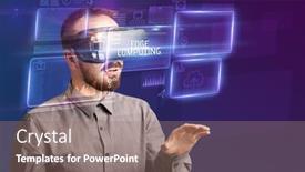  Presentation with virtual reality - PPT theme with businessman-looking-through-virtual-reality background and a gray colored foreground