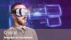  Presentation with virtual reality - Slide deck with businessman-looking-through-virtual-reality background and a gray colored foreground