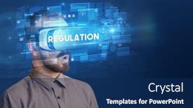  Presentation with virtual reality - Presentation consisting of businessman-looking-through-virtual-reality background and a navy blue colored foreground